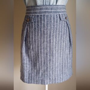 J.Crew Factory Cotton Linen Blue and White Striped Skirt Size 6